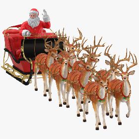 Santa Claus with Sleigh and Reindeer Walking 3D model